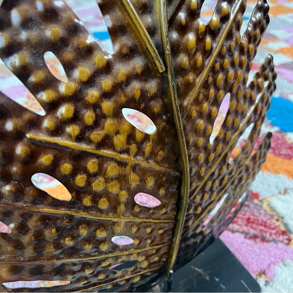 Vintage Bronze Brass Metal Monstera Leaf Decor Accent - Picture 3 of 6